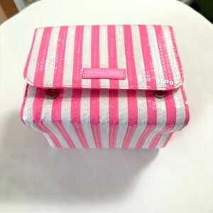 VICTORIAS SECRET PINK JELLY LACE SEQUIN STRIPE BEAUTY ACCESSORIES MAKEUP BAG